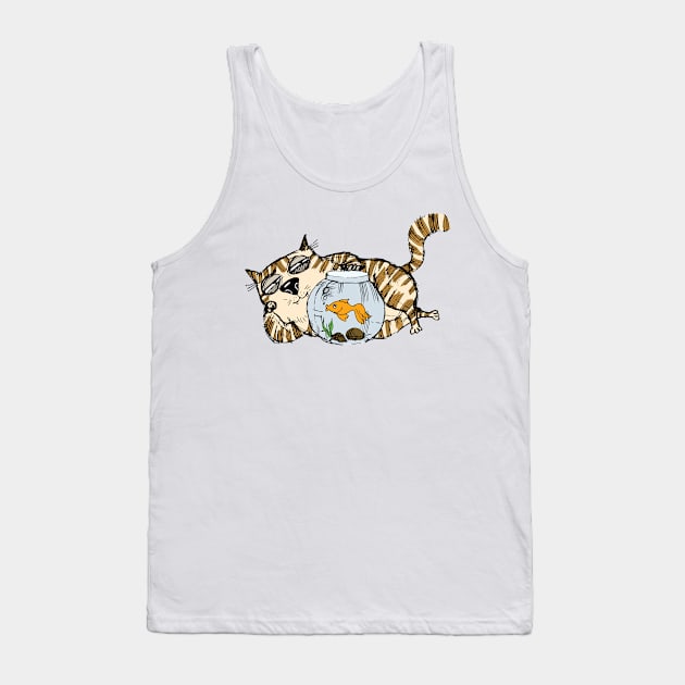 Cat and Goldfish Funny Cat Tank Top by allovervintage